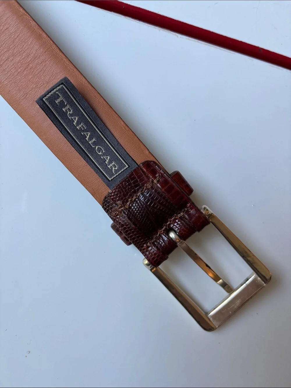 Brown Lizard Embossed Leather Men's Belt with Silver Buckle